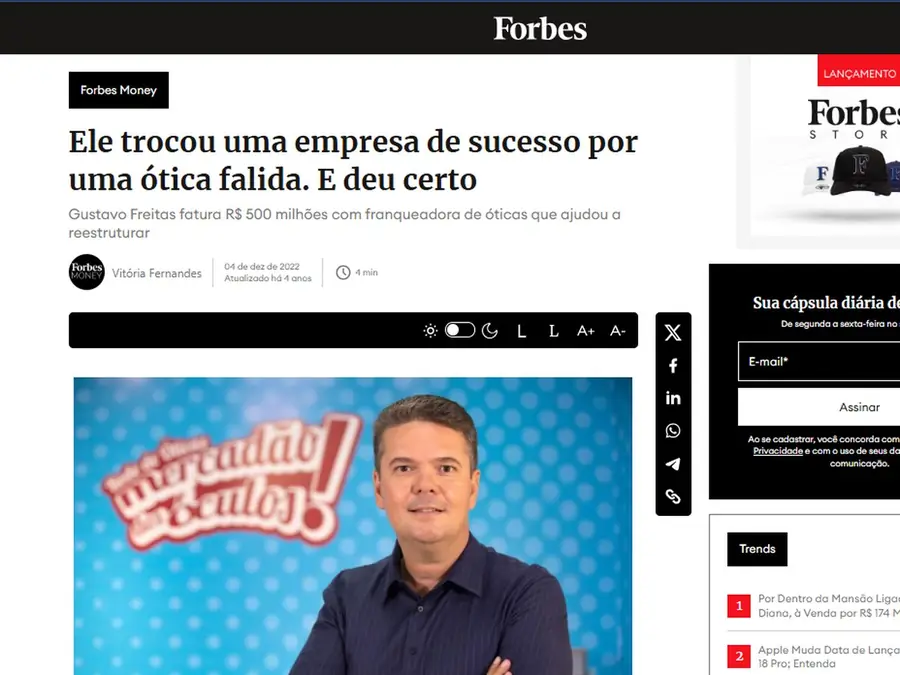 Matéria sobre o Mercadão dos Óculos no Forbes