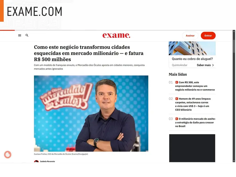 Matéria sobre o Mercadão dos Óculos no Exame