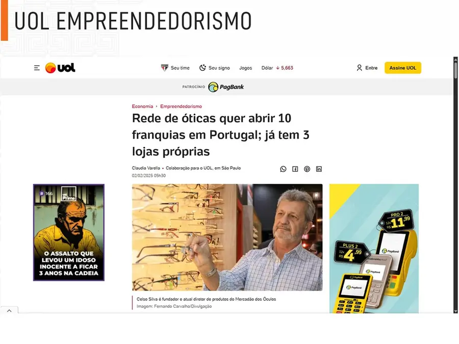 Matéria sobre o Mercadão dos Óculos no UOL